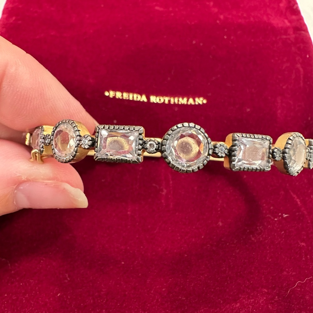 Freida Rothman Sterling Silver, Gold & Black Hinged Bangle Bracelet - Picture 2 of 4
